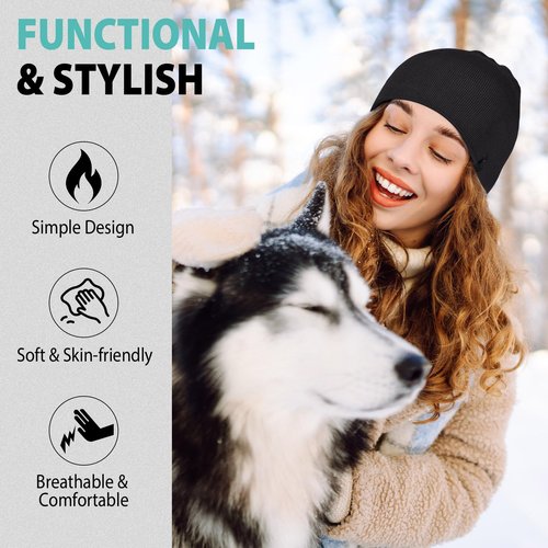 AOPREL Beanie for Men, Soft Cotton Beanie for Women, Warm Unisex Winter Hat, Running Skull Cap Mens Beanies for Cold Weather Activities (Black)
