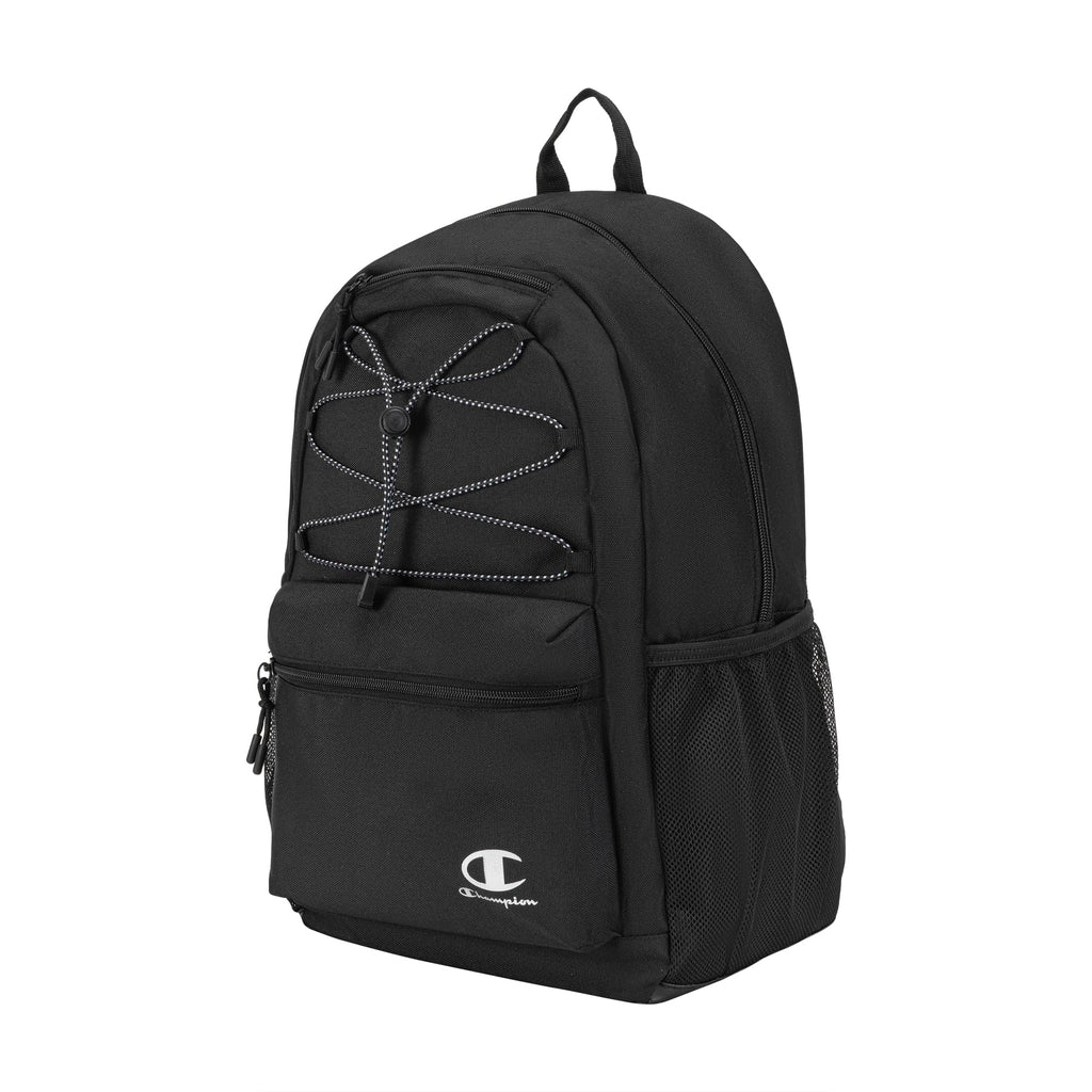 Champion Kids' Bungee Backpack with Padded Straps, Water Bottle Pocket, Carry Handle for Daily Use, Black, One Size