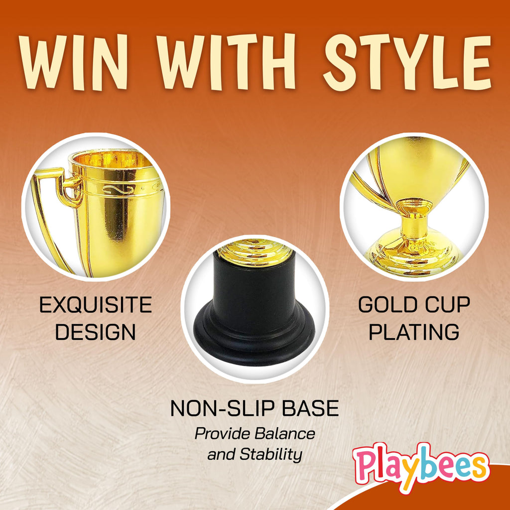 Playbees Plastic Golden Cup Trophy for Kids - 6 Pack - 4 Inch Achievement Prize Awards - Ideal Recognition for School, Sports, Office, Carnival Games - Party Favors, Decor, Props - Motivational