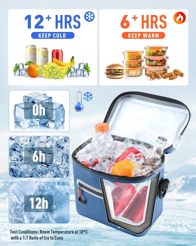 Blue Small 7-Can Soft Cooler Bag - Insulated Waterproof Lunch Box