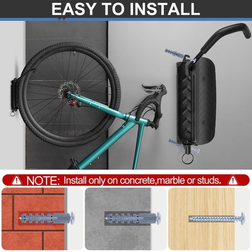 Tottist Wall Mounted Bike Rack for Indoor Storage - Heavy Duty 150° Swivel, No Drill Space Saving Design, Fits MTB/Road/E-Bikes & Hybrid, Anti-Slip Stopper (1-Pack, Black)