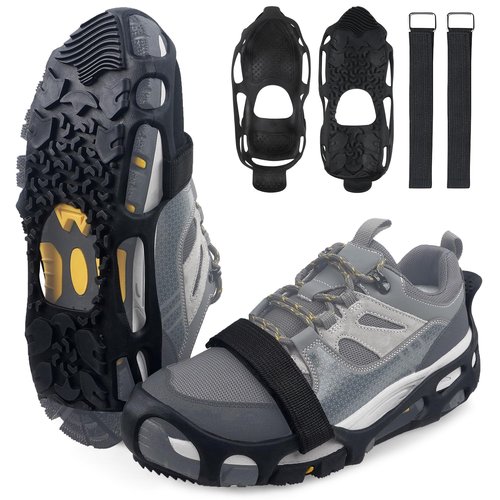 Ice Cleats Spikeless,Anti-Slip Snow Cleat Winter Traction Grips Crampon for Slick Wet Slippery Surface Indoor Outdoor Use Ice Shoes Grippers Rubber Tread Roofing Shoes (Large/X-Large(with Straps))