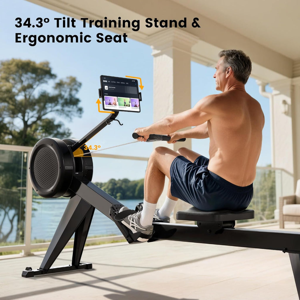 YOSUDA R2 Rowing Machine - Adjustable Air Resistance Rower with Self-Powered Monitor | Ergonomic Design, 53.7'' Rail