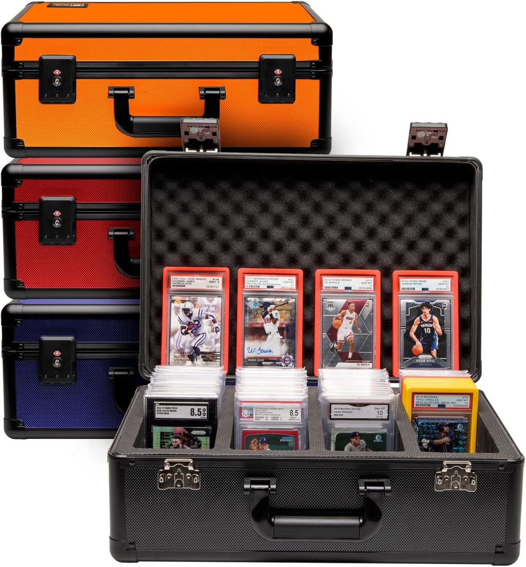 SLAB ARMOR Graded Card Storage Box - 4 Row Case Holds 160+ Slabs | Black with TSA Approved Lock