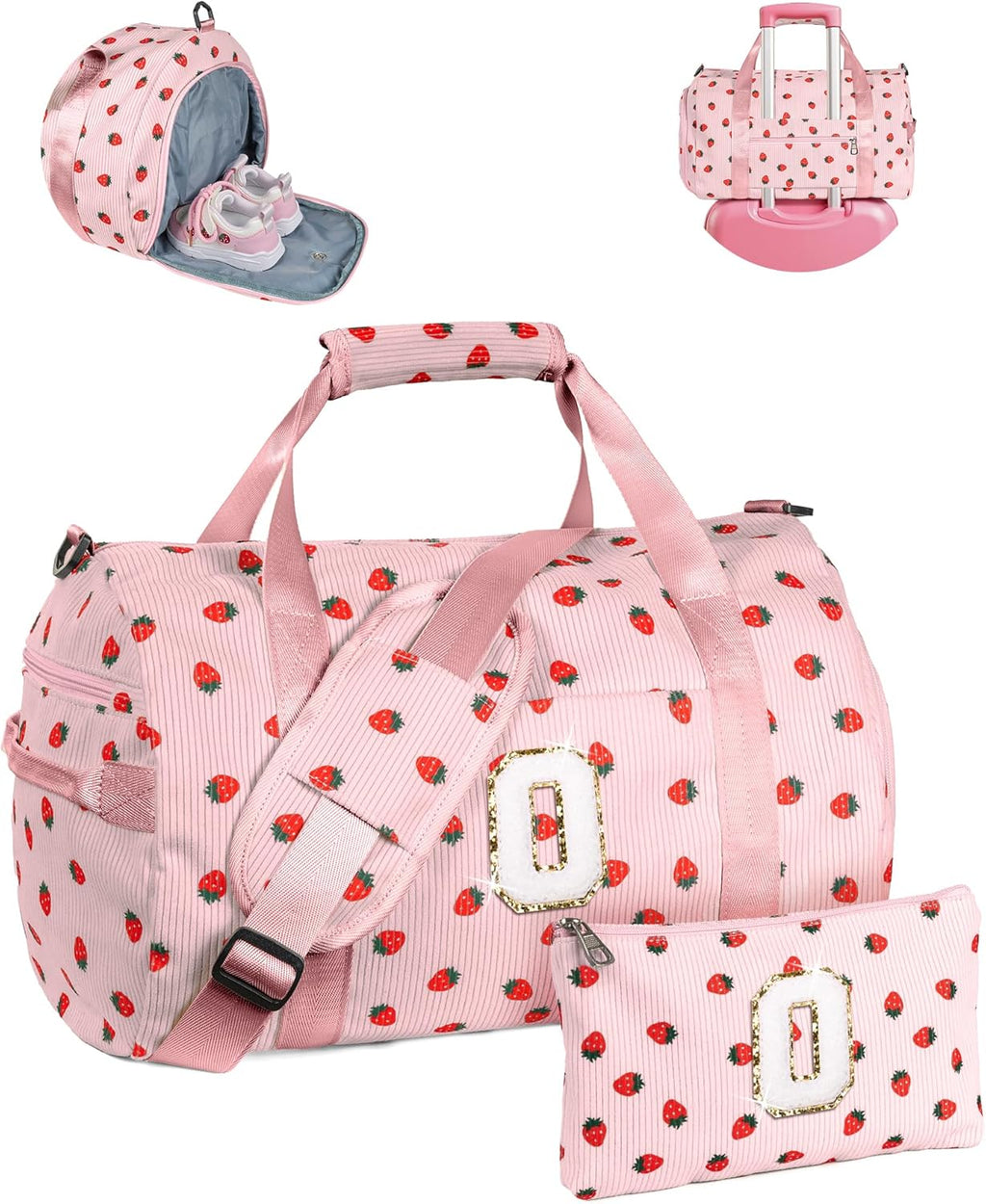 Skiennix Personalized Girls Gym Bag - Stylish Weekend Duffel with Shoe Compartment & Makeup Bag | Ideal Birthday Gift for 8-Year-Old (Letter O)
