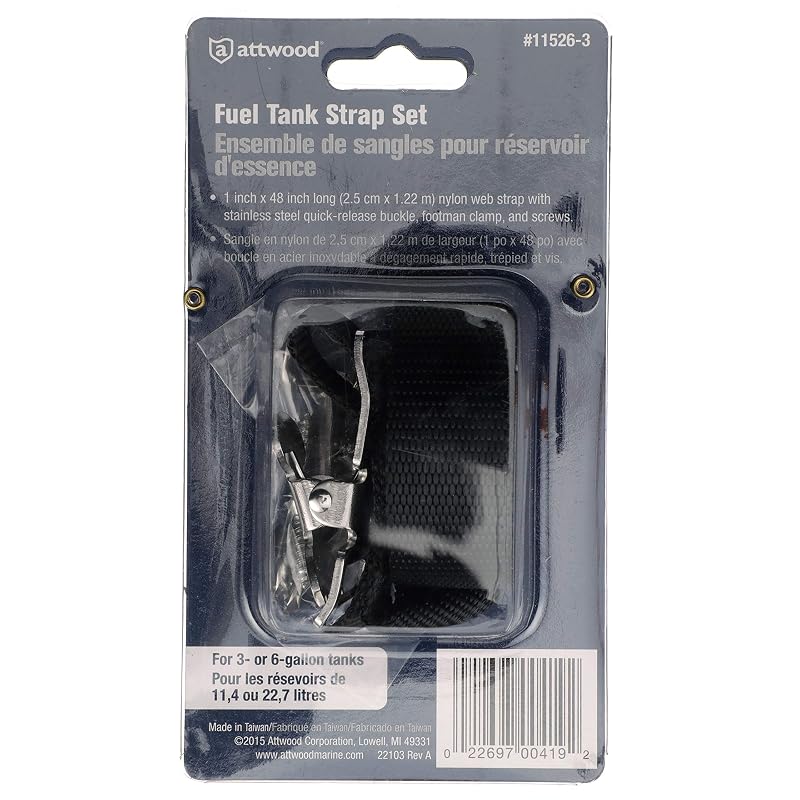 Fuel Tank Strap Set for 3-6 Gallon Tanks, 48" 1" White Nylon Web Strap w/ Snap & Buckle