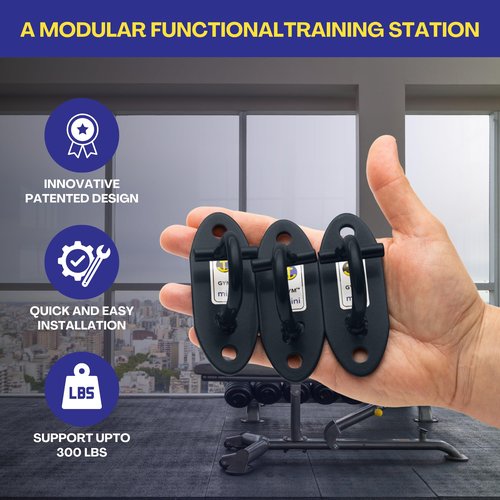 Anchor Gym Mini H1 (Set of 3) - Exercise Band Wall Mount & Resistance Bands Anchor | Gym Hooks Wall System for Bodyweight and Cable Training - Black
