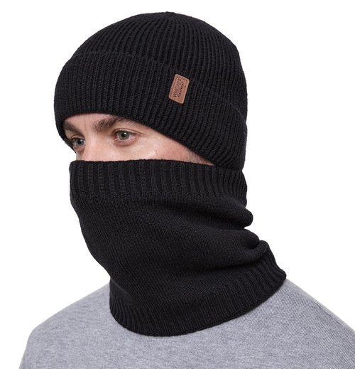 Wmcaps Fleece Lined Beanie & Neck Warmer Gift Set for Men – Windproof Winter Hat and Scarf, Soft Thermal Cold Weather Gear for Skiing, Hiking, Outdoor Work