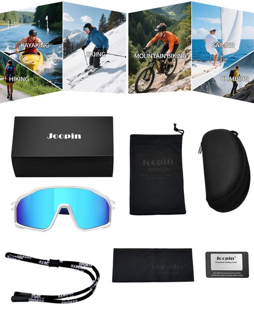 Joopin Sports Sunglasses Men Women Polarized Wrap Around Sun Glasses UV400 Protection Shades Sunnies (White Blue)