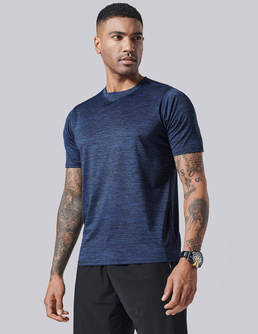 Skiennix Men's Active Quick Dry Crew Neck T-Shirts - 5 Pack Athletic Gym Tees in Bulk