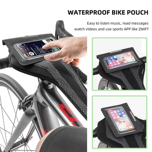 ROCKBROS Bike Sweat Guard Bicycle Trainer Sweat Net with Phone Pouch Bike Sweat Catcher Net Sweat Protector for Indoor Cycling Training Compatible with iPhone 12 11 Phones Below 6.2’’