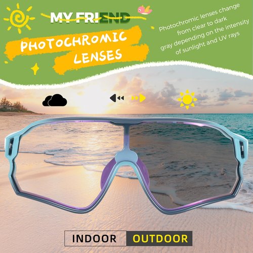 ROCKBROS Photochromic Sports Kids Sunglasses For Boys Girls Children Youth Adult MTB Biking Sunglasses for Kids Ages 8 to 14，Blue