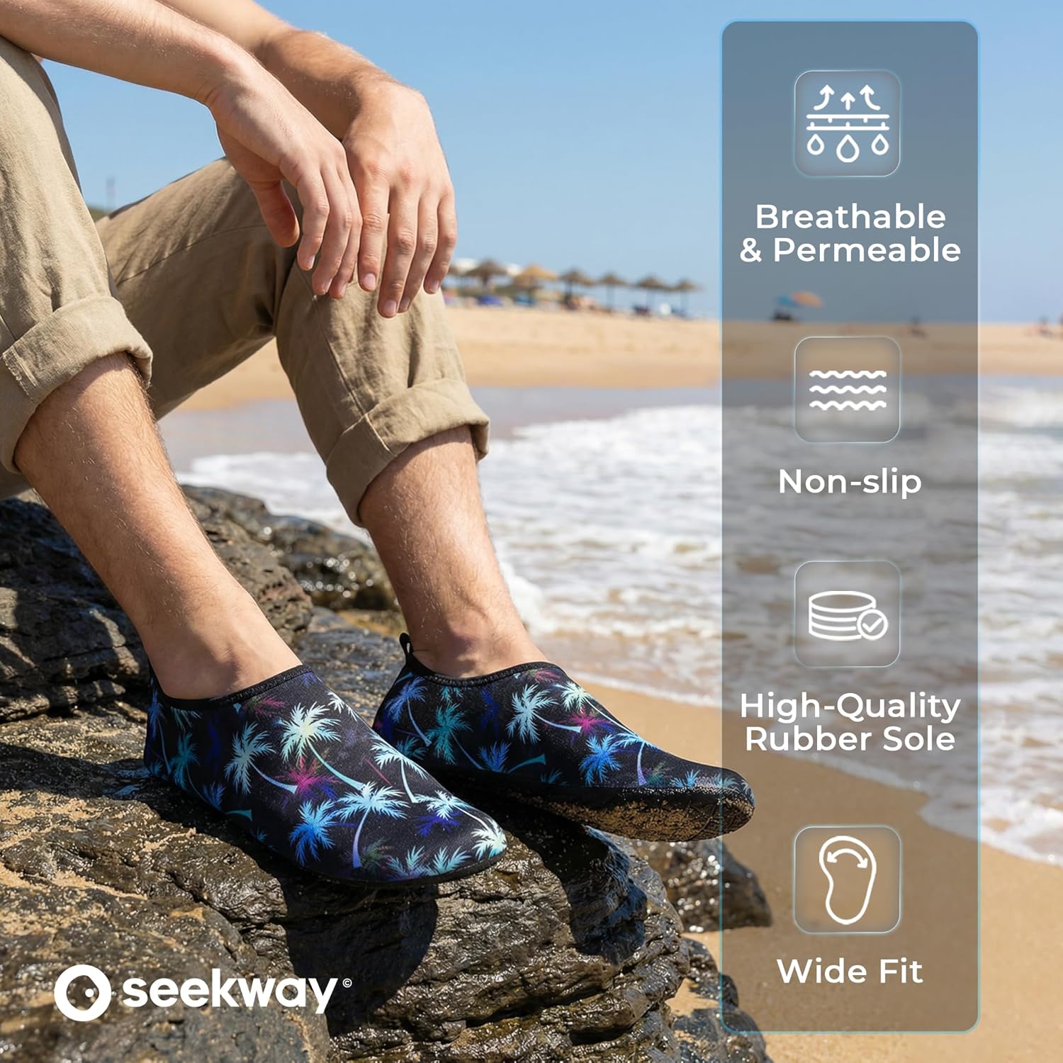 SEEKWAY Water Shoes - Quick-Dry Aqua Socks for Adults | Non-Slip Barefoot Design - Black SK002(U)