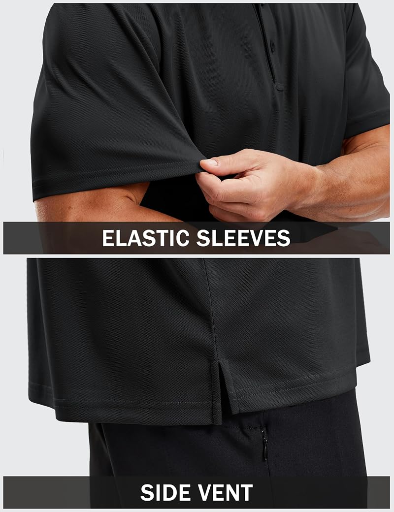 TACVASEN Men’s Polo Shirt Short Sleeve Dry Fit Golf Collar 3-Button Black XL
