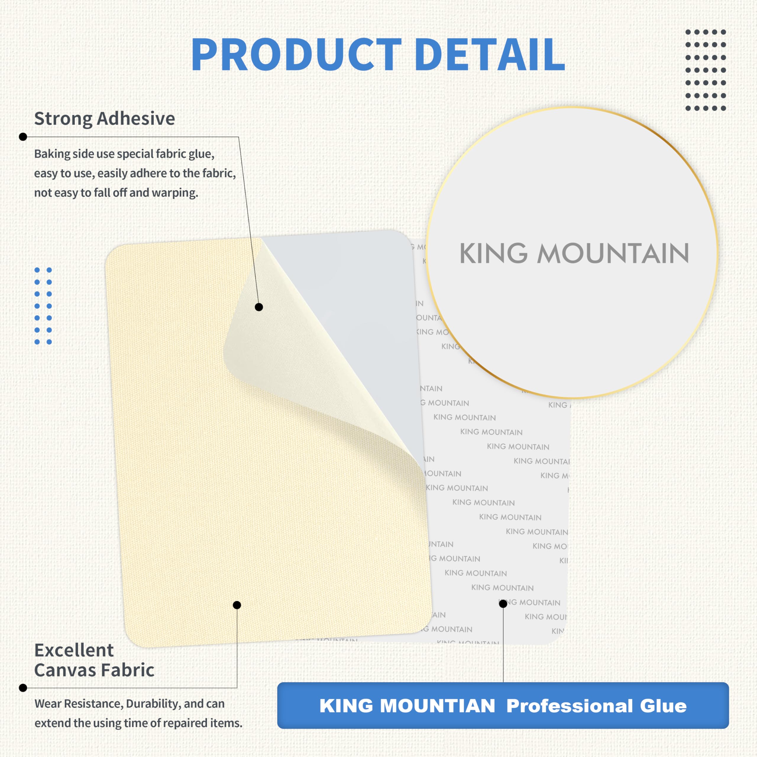 KING MOUNTAIN Canvas Repair Patch 9 x11 Inch 2 Pcs Self-Adhesive Waterproof Fabric Patch for Sofas, Tents, Furniture,Tote Bags, Car Seats (Beige1.0)