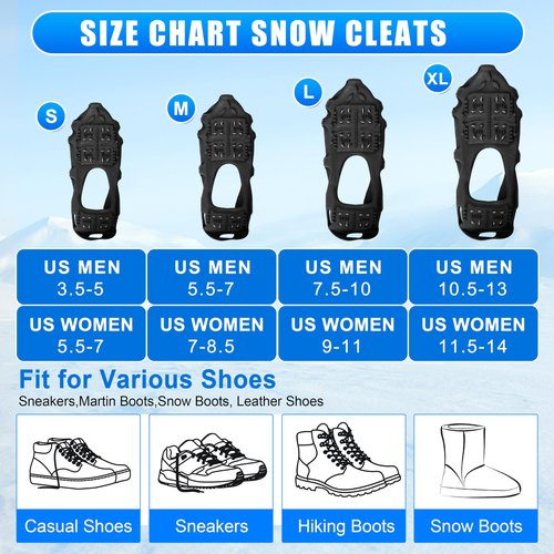 Ice Cleats for Shoes and Boots, Snow Traction Cleats Crampons Anti Slip 24 Steel Grippers Shoe Spikes Grips for Snow and Ice Slip-on Snow Cleats Overshoes for Women Men Winter Walking Hiking Fishing