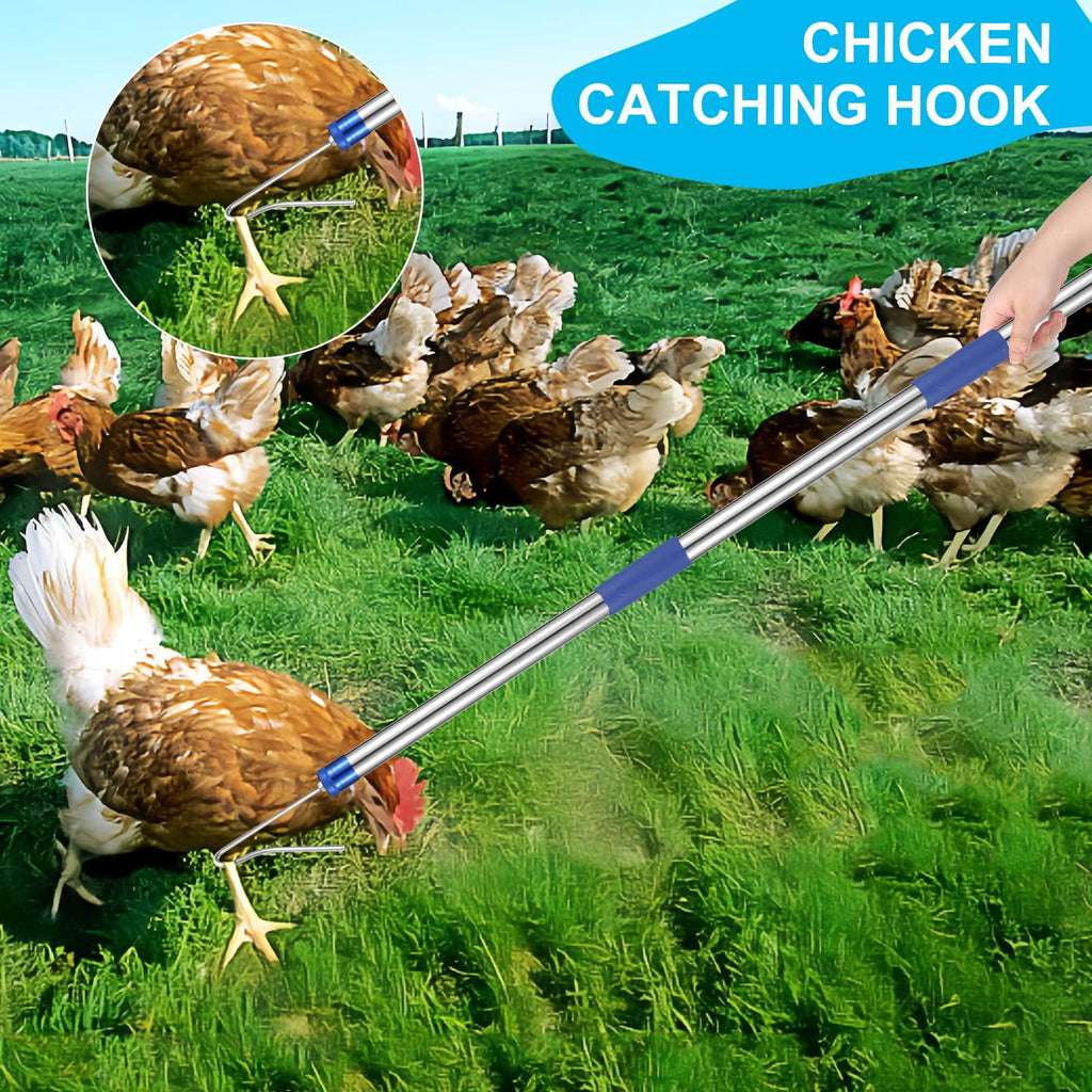 Chicken Catching Net ,Chicken Catcher Leg Hook , Extendable from 33" to 75.5" Made of Stainless Steel TubeSuitable for Catching Small Duck,Goose,Bird, Skunk Bat and Fishnet etc,（15.3 x 23.2 Inch Net）