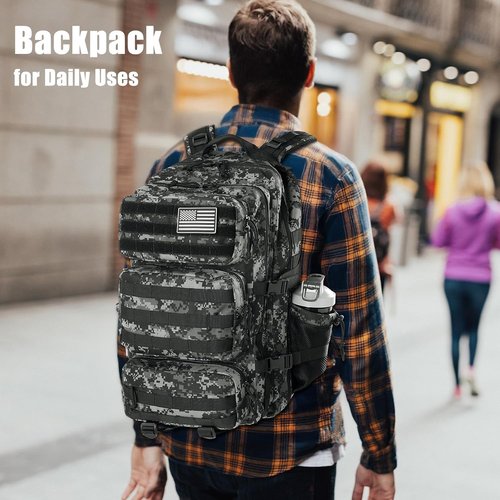 Military Tactical Backpack - 25L Molle Assault Pack | Water-Resistant Heavy-Duty Rucksack - Black Digital Camo