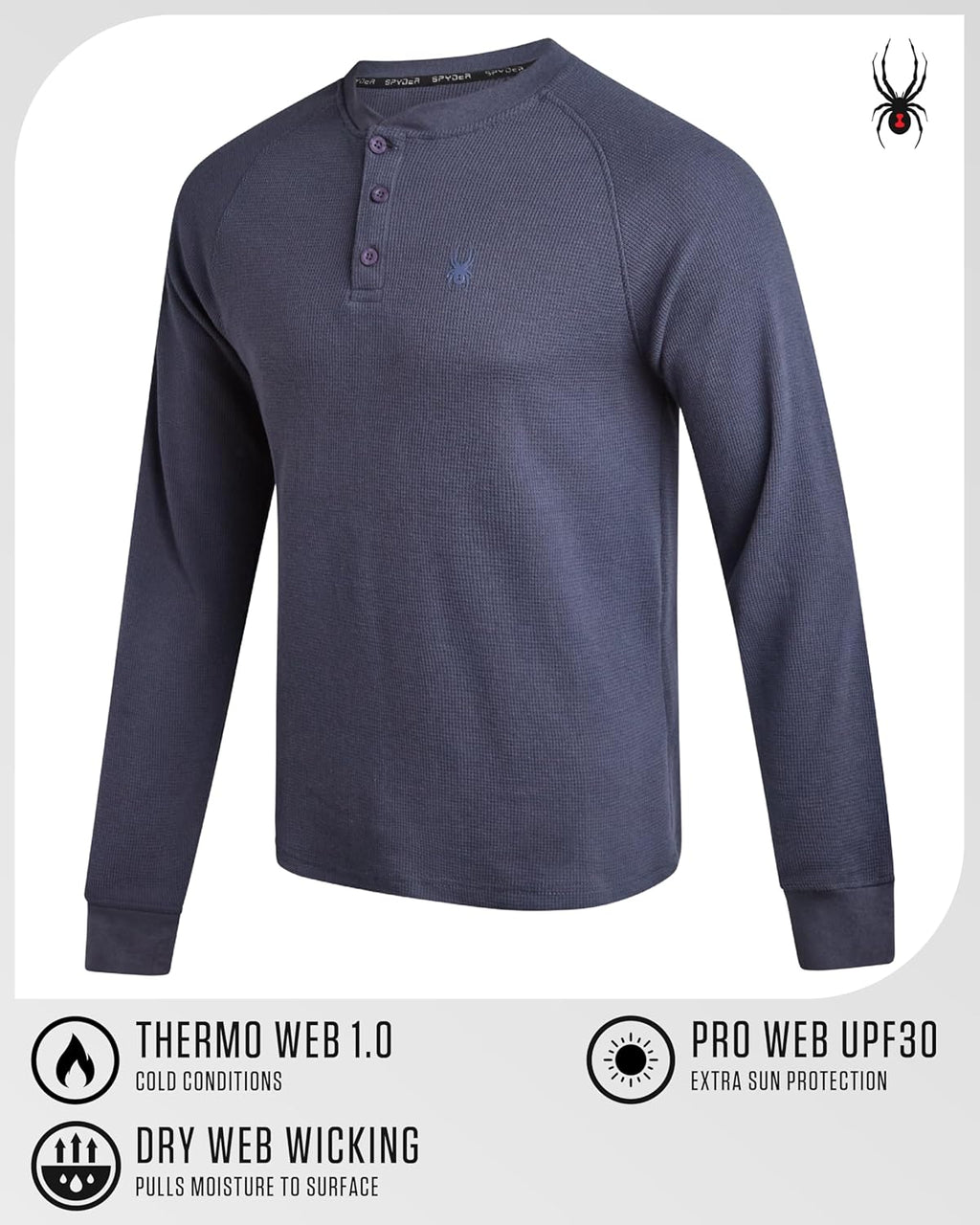Spyder Men's Henley Shirts - Soft Cotton Blend Quick-Dry Long Sleeve Pullover | Moisture-Wicking Waffle Knit