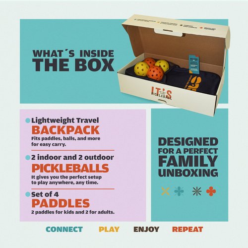 Pickleball Family Set – 2 Adult and 2 Kids Fiberglass Paddles, Balls & Bag – Beginner Starter Kit for Men, Women and Children & Great Gift for Families – SAB Sports and Balance