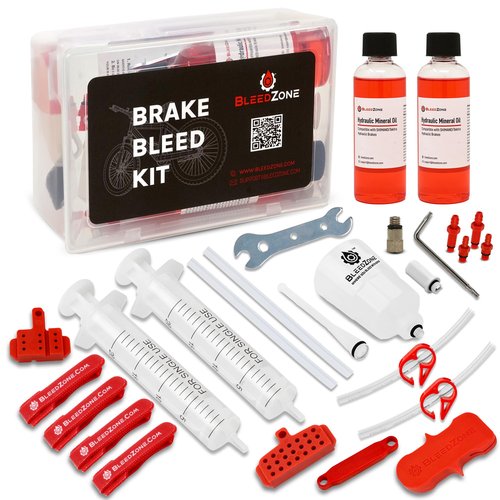 BleedZone Brake Bleed Kit for Shimano & Tektro Brakes – Complete Shimano Brake Bleed Kit with Mineral Oil, Brake Bleeding Kit Tools with Mineral Oil, Adapters and Funnel for Hydraulic Bike Brakes