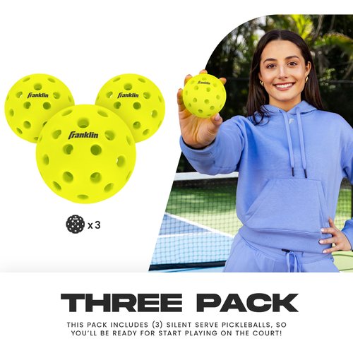 Franklin Sports Silent Serve Foam Pickleballs - Quiet Soft Pickleballs for Noise Reduction - Indoor + Outdoor Official Size Balls - Great for Practice + Training - 3 Pack - Optic Yellow