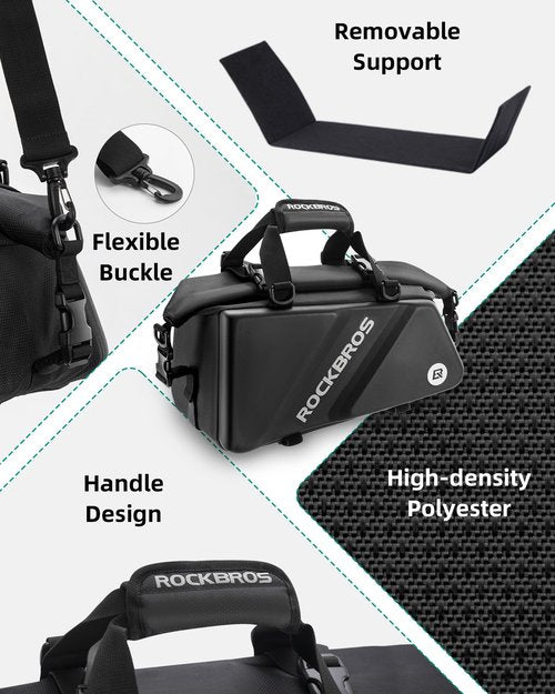 ROCKBROS Bike Trunk Bag Top Expandable Rear Rack Bag, EVA Hard Shell eBike Bag Rear Bag
