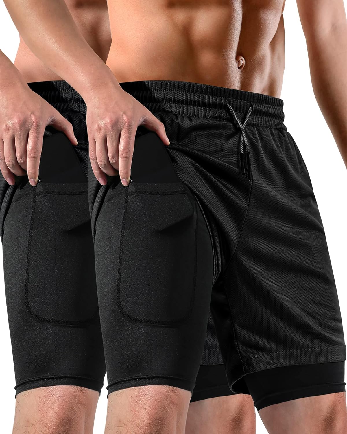 Skiennix 2-in-1 Men’s Shorts - Casual Running & Gym Shorts with Pockets | 7 Inch, 2 Pack