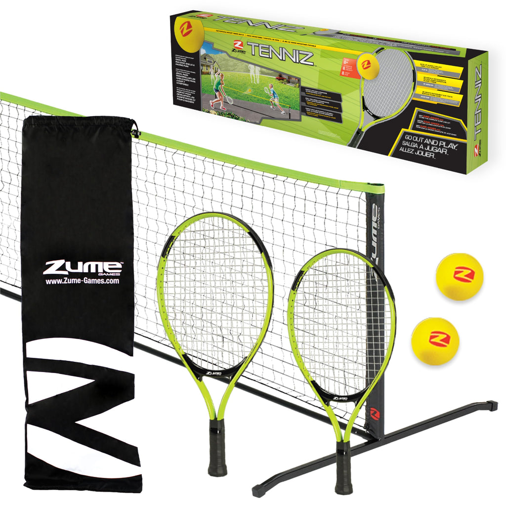 Zume Games Portable Badminton Set with Net, 4 Rackets, Shuttlecocks & Carrying Case – Outdoor Lawn Game for Backyard, Beach, or Park – Easy Setup, No Tools Required