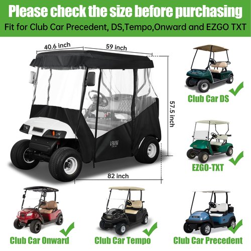 10L0L Universal Golf Cart Driving Enclosures for Club Car EZGO 2 Passenger Golf Cart, All Weather Waterproof Windproof (Black)