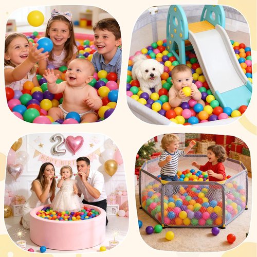 Hovenlay Ball Pit Balls - Phthalate & BPA Free Crush-Proof Plastic | 7 Bright Colors with Storage Bag
