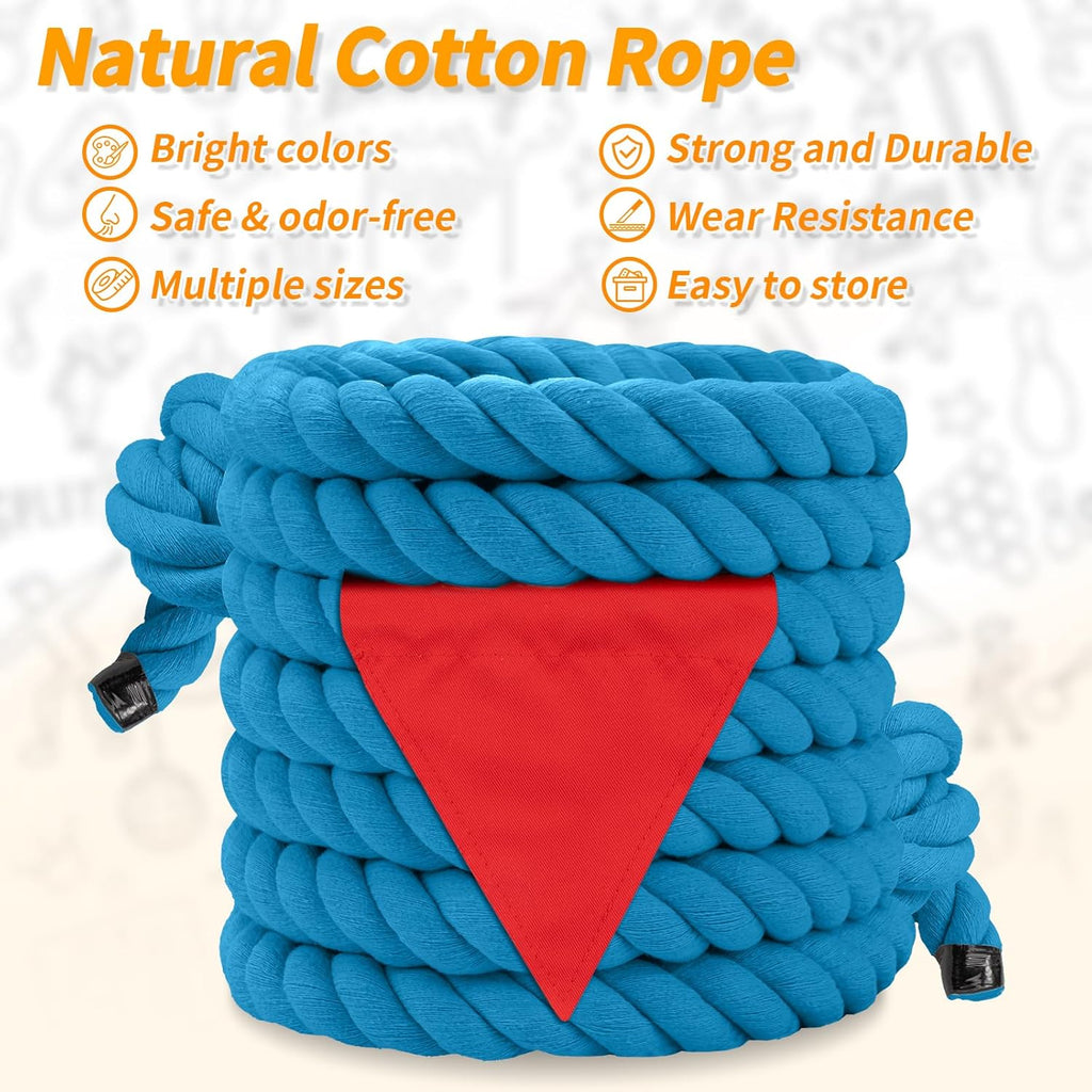 Skiennix Tug of War Rope - 25ft Soft Cotton Outdoor Pulling Rope for Team Building & Family Fun | Blue