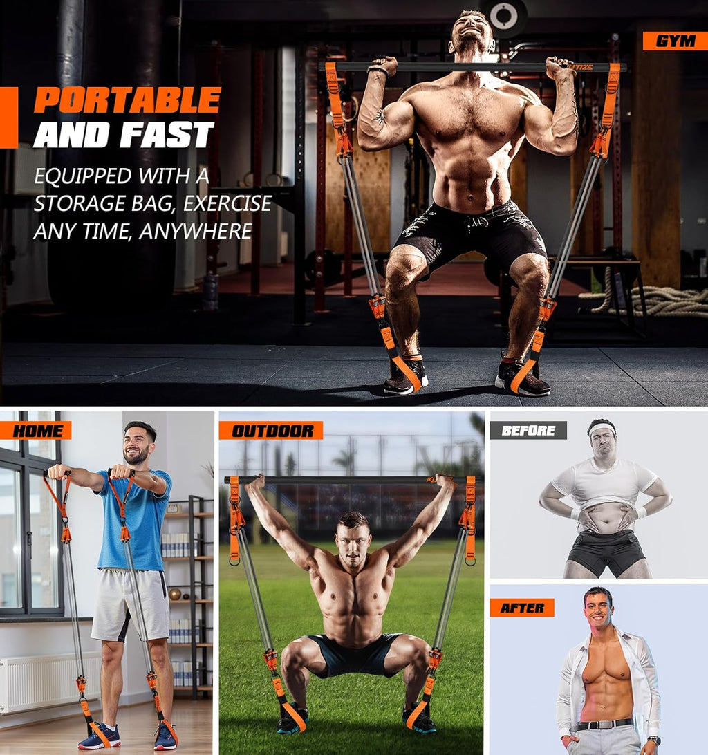 Pilates Bar Kit - Heavy Duty Resistance Bands for Full-Body Workout | Portable Home Gym Equipment