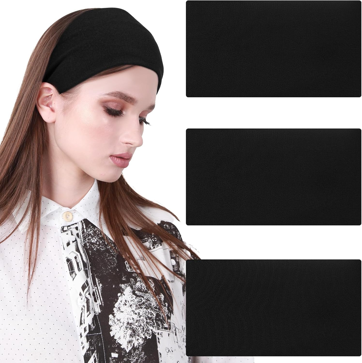 Skiennix Black Headbands for Women - Non-Slip, Soft Elastic Design | 3 PCS, 9.25" x 5.31" for Gym & Yoga