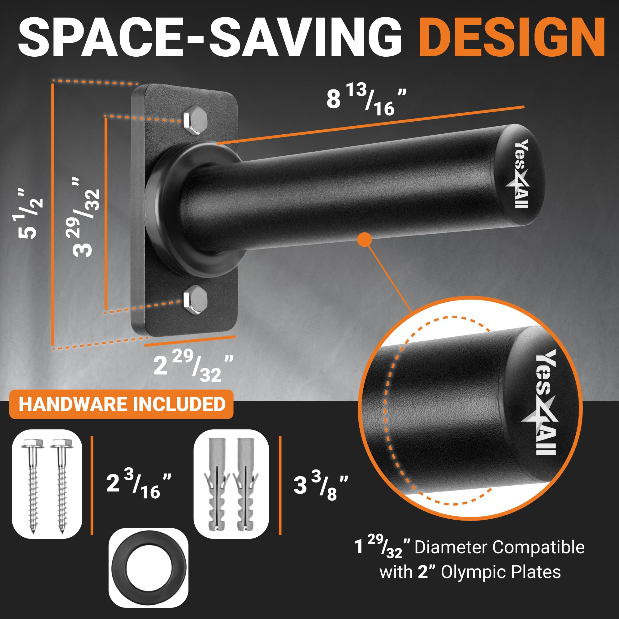 Yes4All Wall Mounted Weight Plate Holder - Fit 2inch Olympic Weight Plates, Protective Rubber Pad