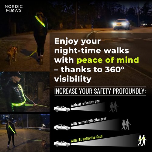 NordicFlows Rechargeable LED Lights Safety Vest – Reflective and Lighted Sash for Night Walks, Running, and Walking the Dog in the Dark Gear