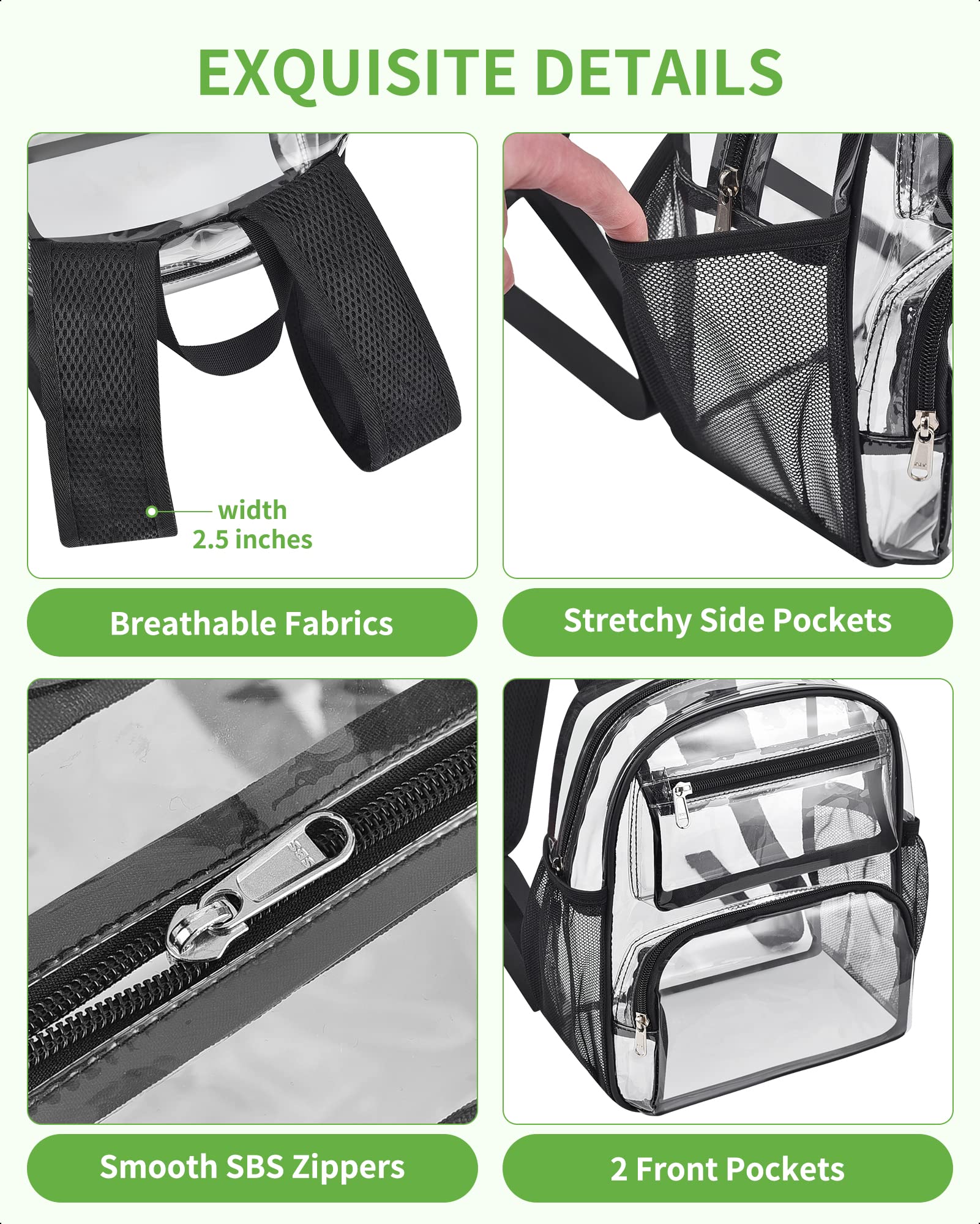 MAY TREE Clear Backpack Stadium Approved for Women and Men, Clear Bag for Stadium Events, Transparent bag for Concert Sporting Festival, Black