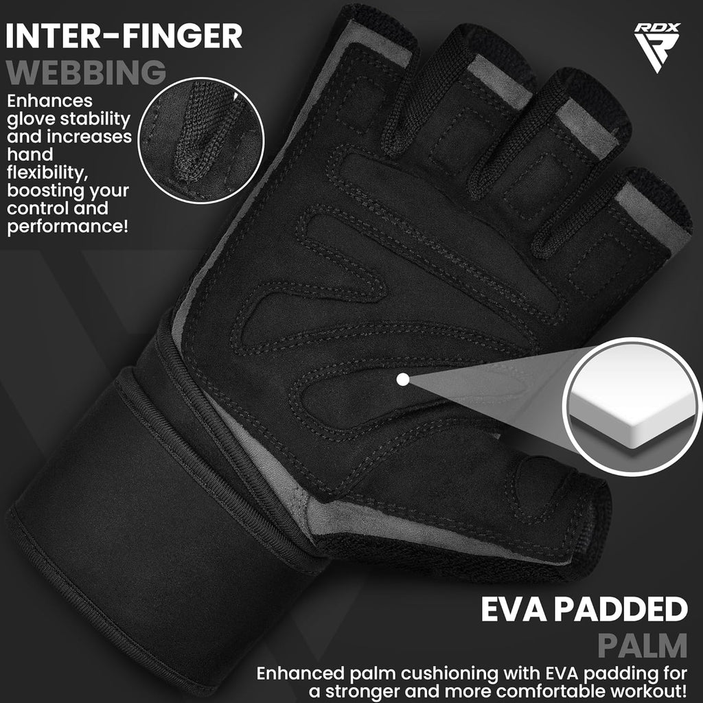 RDX Weight Lifting Gloves - Anti-Slip Padded Palm & Wrist Support | 50 CM Straps for Powerlifting & Bodybuilding