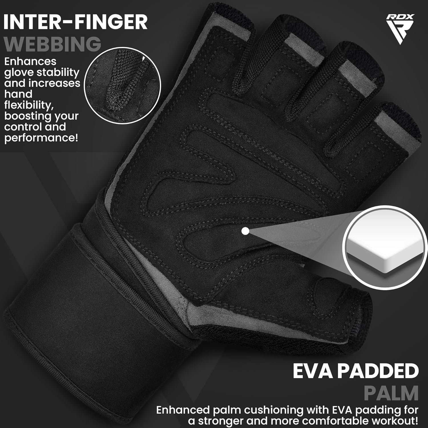 RDX Weight Lifting Gloves - Anti-Slip Padded Palm & Wrist Support | 50 CM Straps for Powerlifting & Bodybuilding