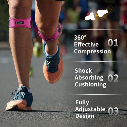 CAMBIVO Patella Tendon Knee Straps 2 Pack for Knee Pain Relief, Knee Brace for Women &Men with Extra Straps, Knee Support for Running, Hiking, Soccer, Basketball, Jumpers Knee, Tennis (Pink)