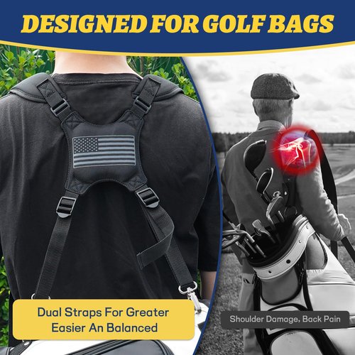 RVRAYS Golf Bag Straps Replacement Golf Adjustable Waterproof Golf Bag Backpack Straps Double Shoulder Golf Bag Carry Strap 4 Metal Swivel Hooks USA Flag