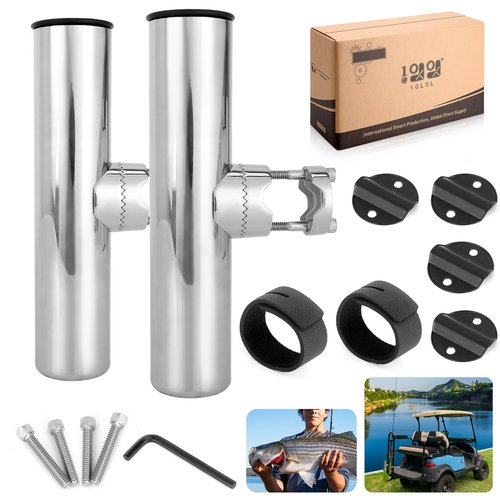 10L0L Fishing Rod Holder for Golf Cart, Stainless Steel Rod Holder Side Mount 7/8 Inch to 1 Inch for Yamaha, EZGO, Club Car DS / Precedent (2 Pack)