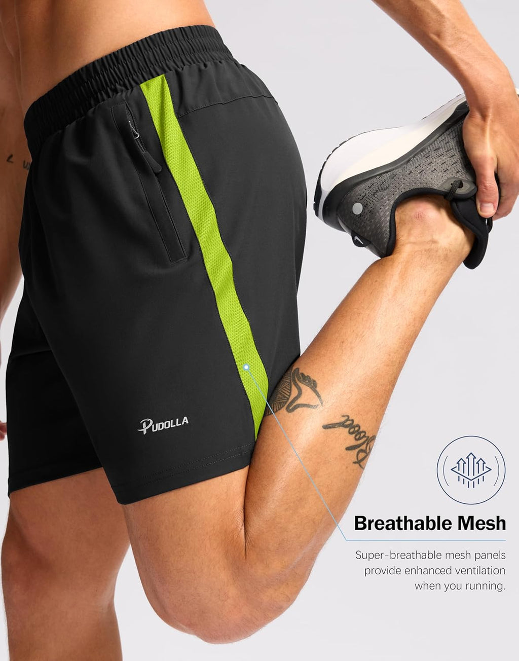 Pudolla Men's Running Shorts - Lightweight Quick-Dry Athletic Shorts with 3 Zipper Pockets | 5"/7" Sizes