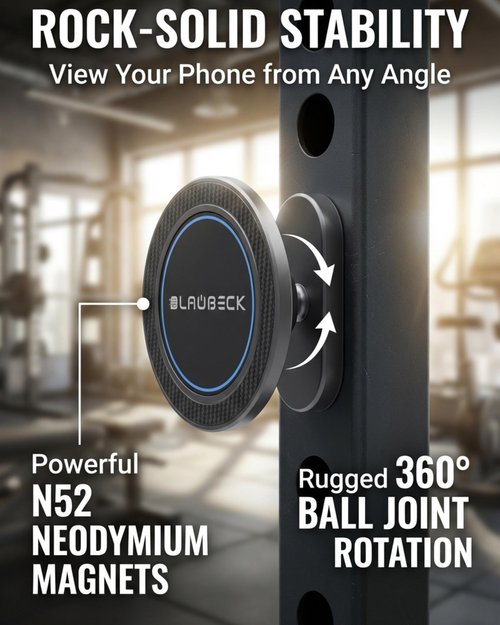 All-Aluminum Magnetic Gym Phone Holder for MagSafe and Android | Industrial N54 Magnets | Rock-Solid Mount for Squat Racks & Metal Gym Equipment | 360° Adjustable | Includes Metal Ring