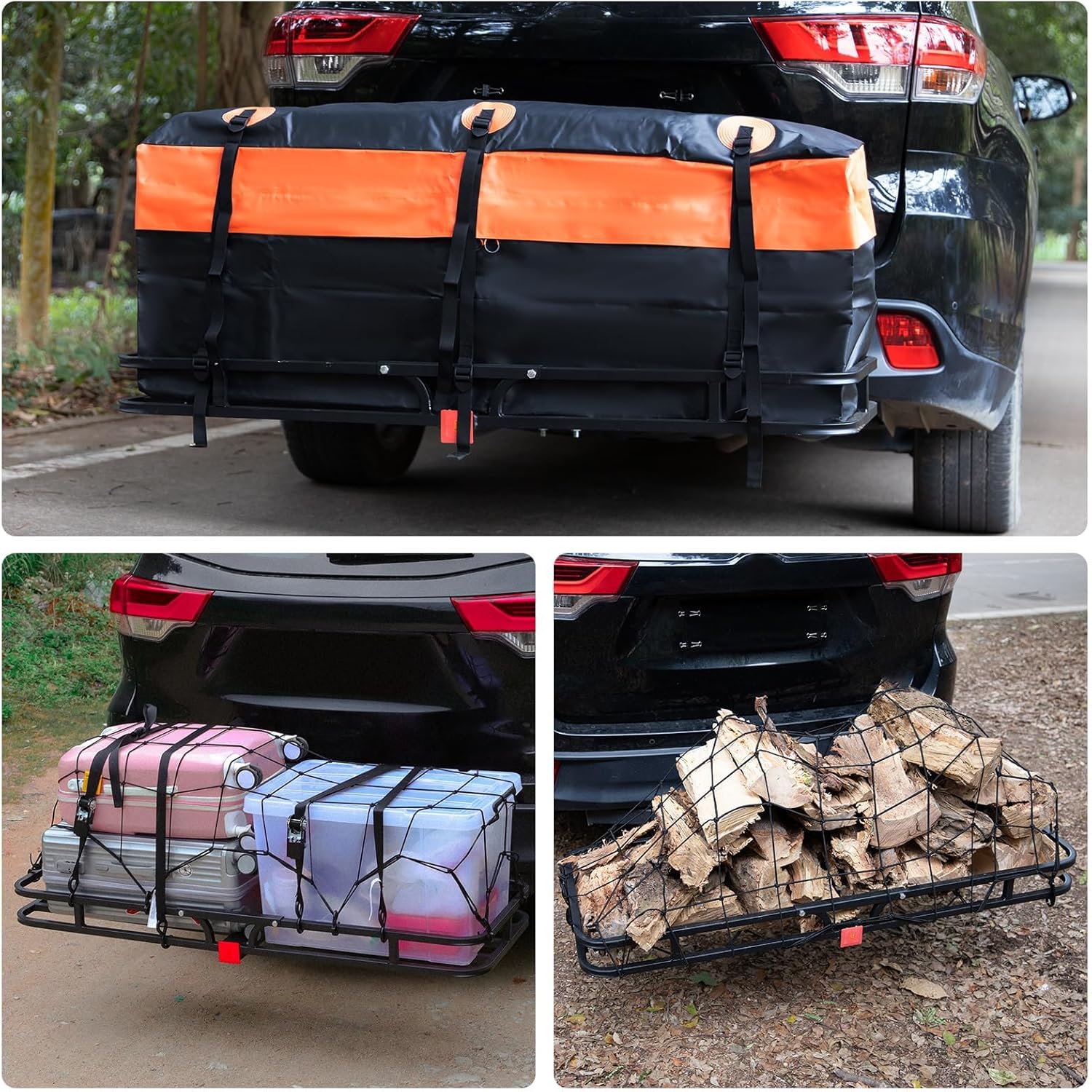 WEIZE Hitch Cargo Carrier Basket for SUV, Truck - 53x19 Inches, 500LB Capacity, with Waterproof Bag, Net Strap, Tightener, Powder Coated for Durability, Easy Installation, for Camping and Travel