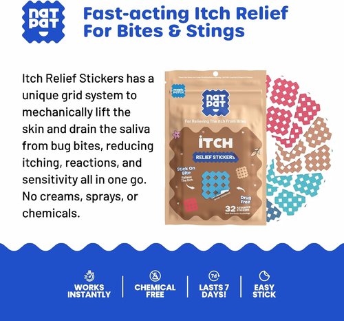 Buzzpatch Magic Patch Itch Relief Stickers - Effective Insect Bite Patches for Mosquitos, Ticks & More - 32 Count