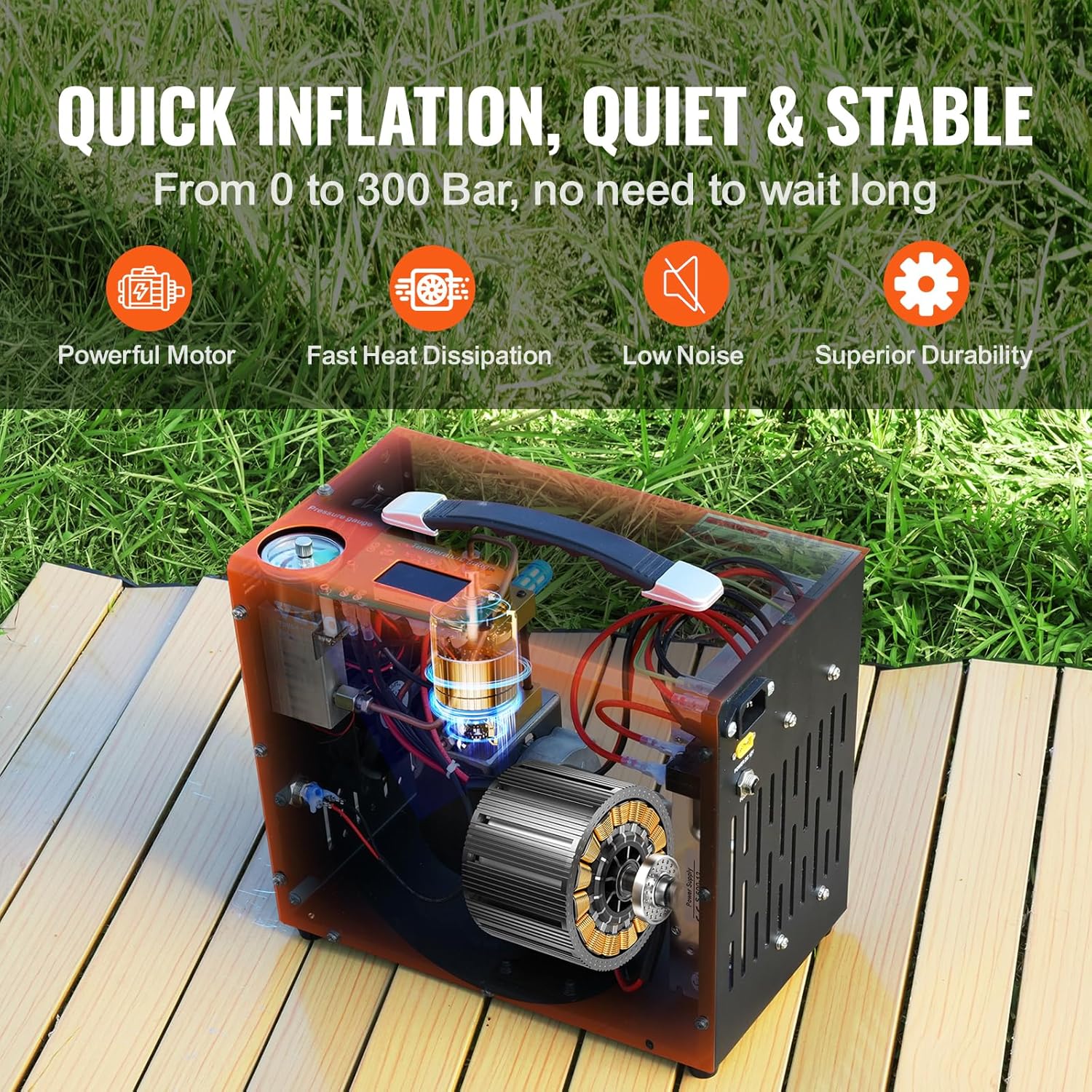 VEVOR PCP Air Compressor - 4500PSI Portable Airgun Compressor with Auto-Stop | Oil & Water-Free, DC12V/AC120V