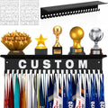 Moxweyeni Medal Hanger Display - Non-Slip Wall Mount Trophy Shelf with 22 Hooks & DIY Alphabet Stickers