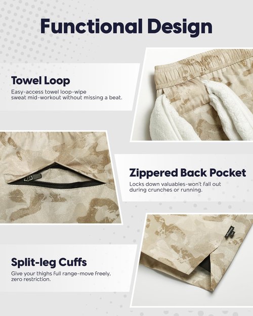 maamgic Men's 5'' Athletic Shorts 2 in 1 Running Shorts Recycled Polyester Workout Shorts Desert Sand Small