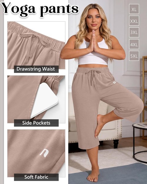 Neer Women's Plus Size Capris - Wide Leg Casual Drawstring Pants with Pockets | 3 Pack